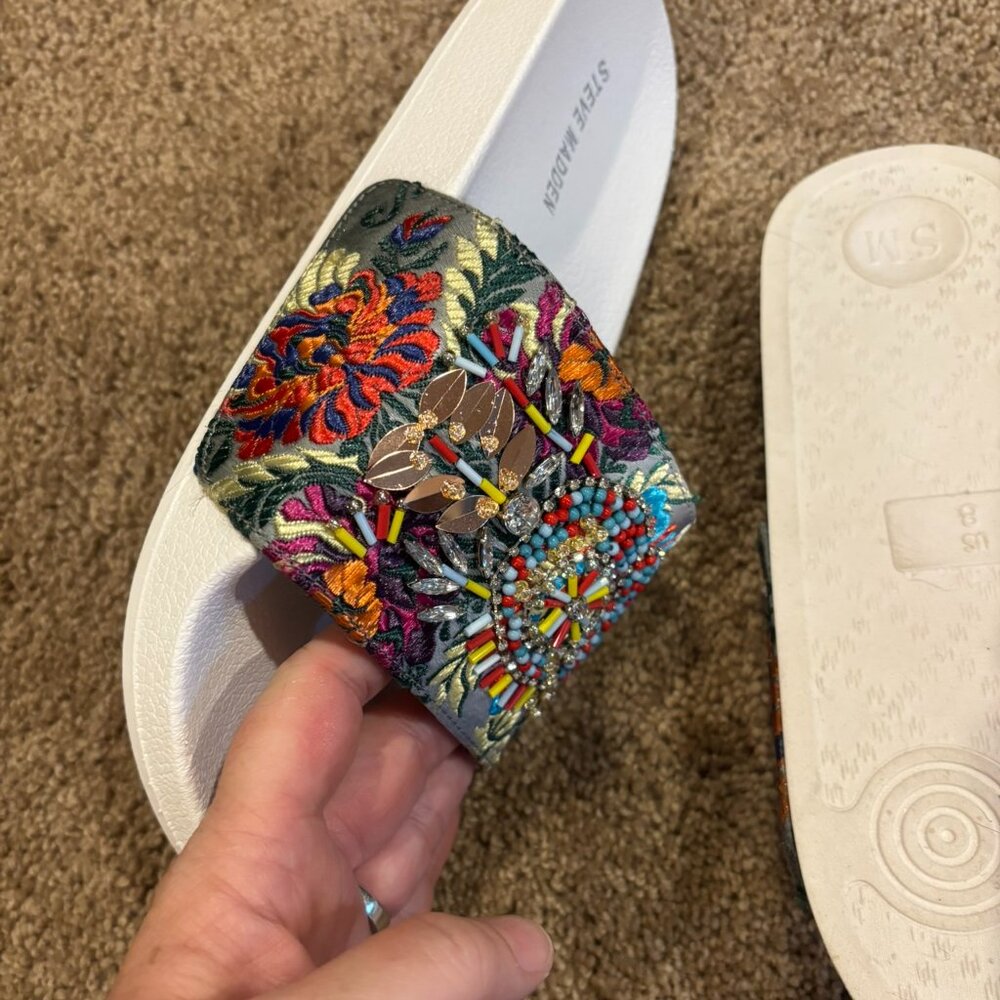 Steve Madden SPARK Beaded Slides 8 women's multicolored beautiful floral - Picture 6 of 8